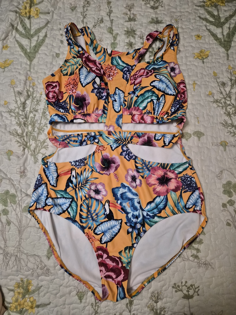 Monif C. Yellow Tropical Floral One-Piece Swimsuit